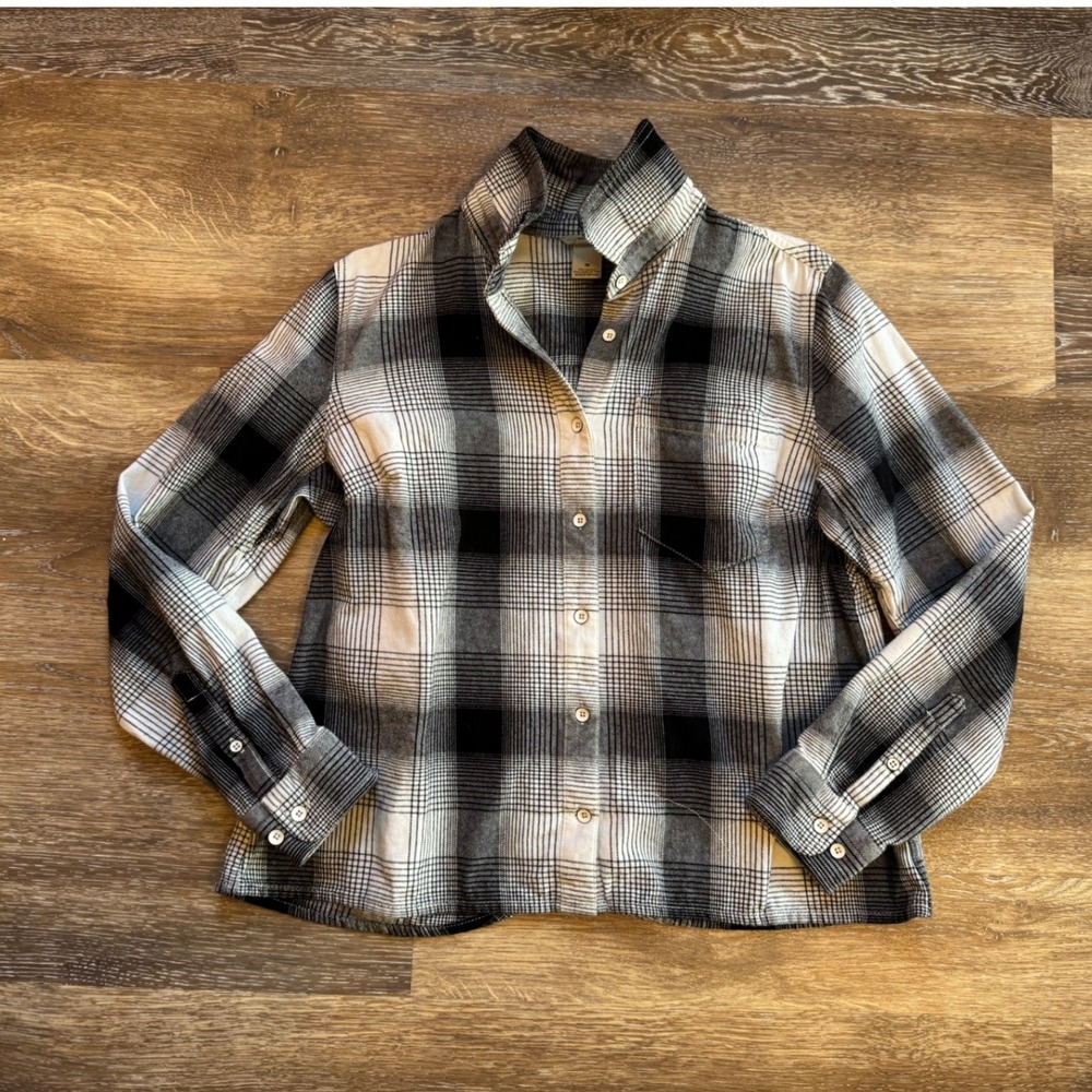 Duluth Trading Co Womens Black White Plaid Free Swingin Flannel Shirt Medium